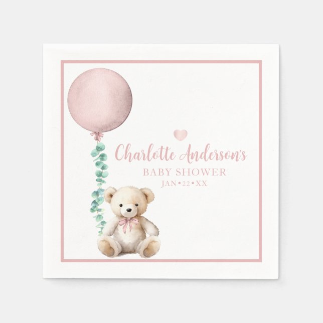 Servilleta De Papel Bearly Wait Pink Teddy Bear Baby Shower Napkins (Anverso)