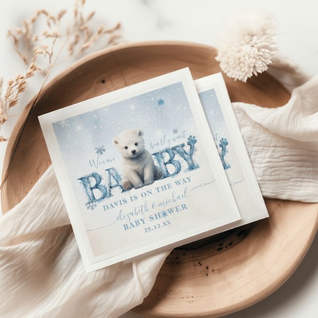 Servilleta De Papel Bearly Wait Winter Modern Polar Bear Baby Shower (Subido por el creador)
