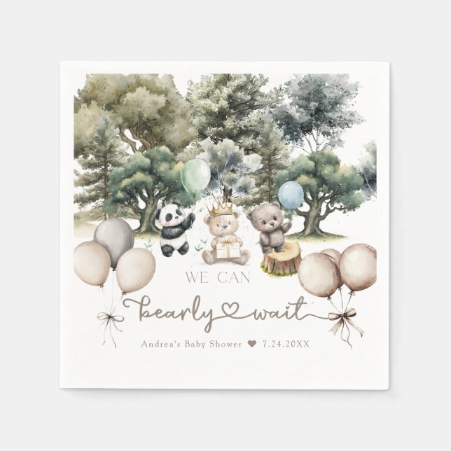 Servilleta De Papel Bearly Wait Woodland Bear Baby Shower (Anverso)
