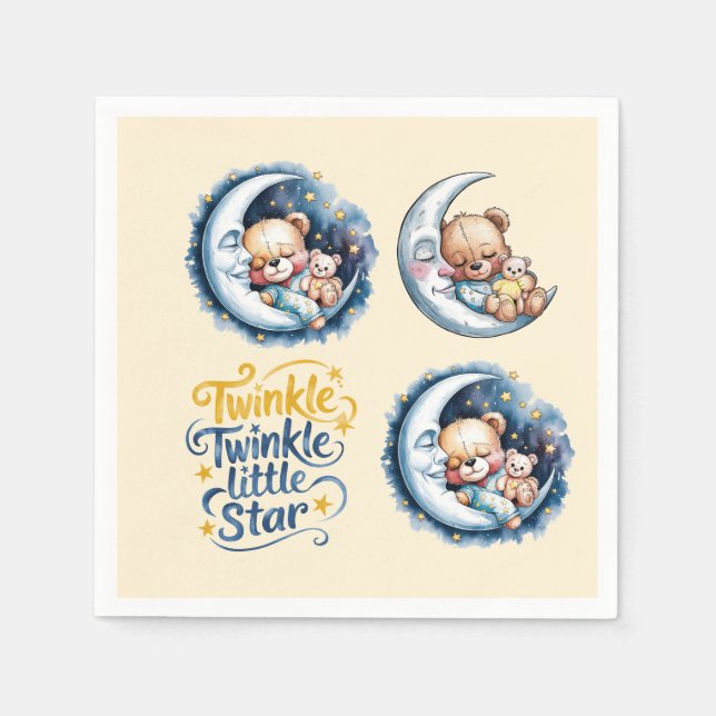 Servilleta De Papel Bears in the Moonlight Boy Baby Shower (Anverso)