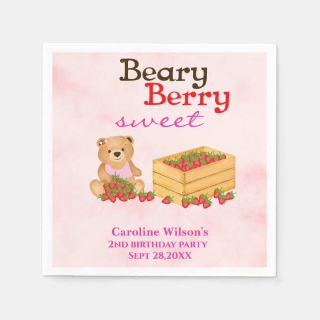 Servilleta De Papel Beary Berry Sweet Strawberry Cub Chica Fiesta (Anverso)