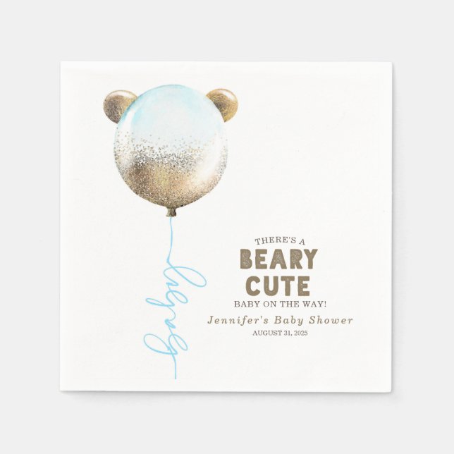 Servilleta De Papel Beary Cute Teddy Bear Balloon Baby Shower (Anverso)