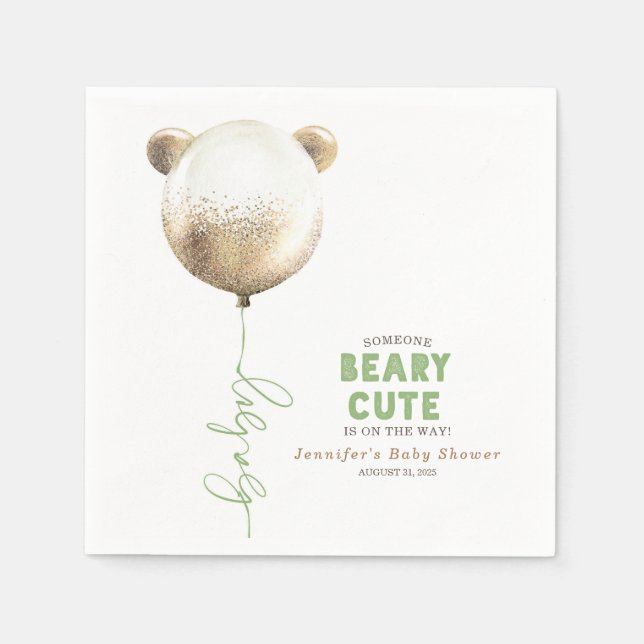 Servilleta De Papel Beary Cute Teddy Bear Balloon Baby Shower (Anverso)