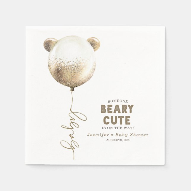 Servilleta De Papel Beary Cute Teddy Bear Balloon Baby Shower (Anverso)