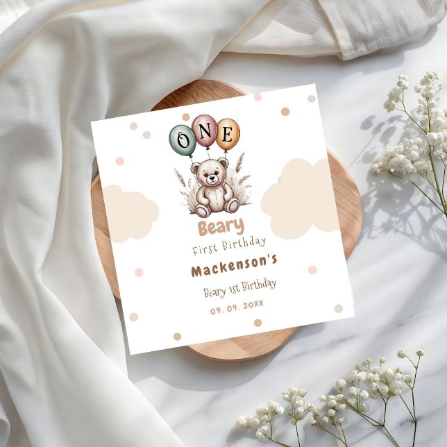 Servilleta De Papel Beary First Balloon Boy 1st Birthday Teddy Bear (Subido por el creador)
