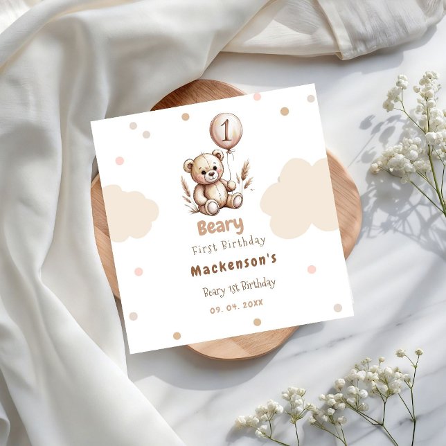 Servilleta De Papel Beary First Balloon Boy 1st Birthday Teddy Bear (Subido por el creador)