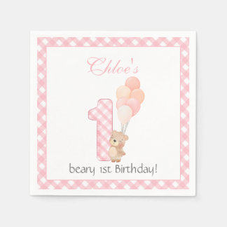 Servilleta De Papel Beary First Pink Teddy Bear Birday Party