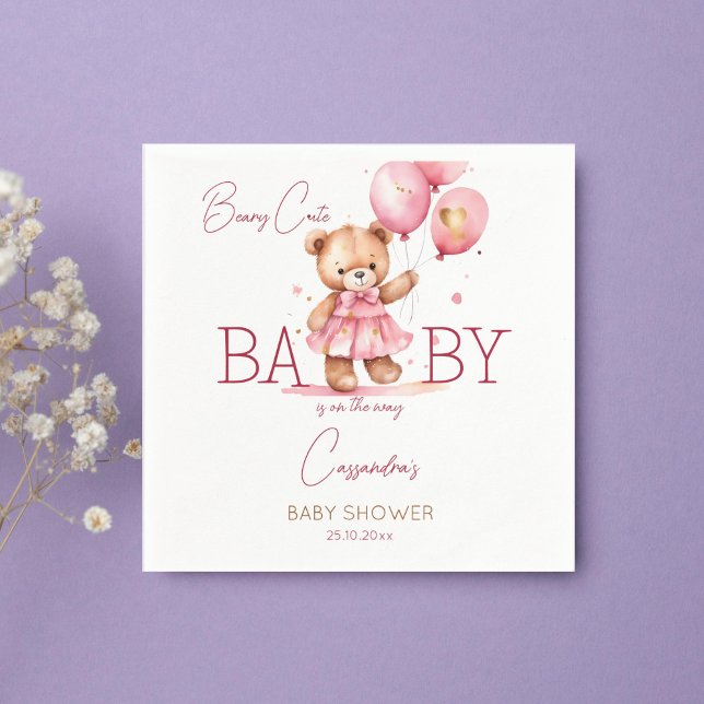Servilleta De Papel Beary lindo chica osito de peluche de oso bebé duc (Beary cute teddy bear girl baby shower tableware personalized template napkins cute teddy with dress)