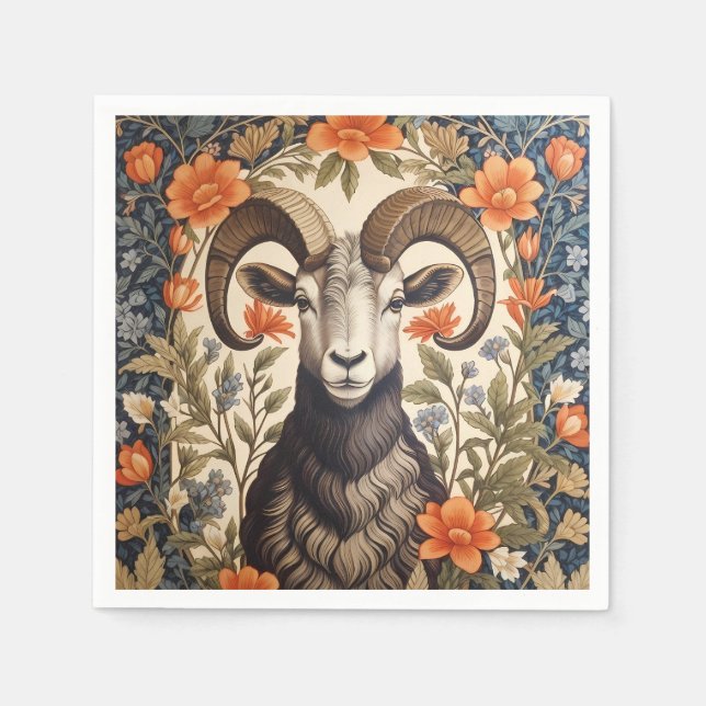 Servilleta De Papel Beautiful Big Horn Sheep William Morris Inspired (Anverso)