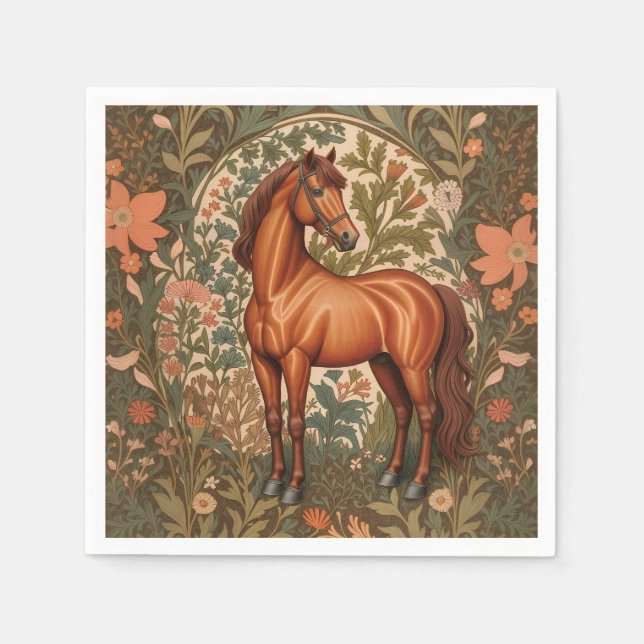 Servilleta De Papel Beautiful Brown Horse William Morris Inspired  (Anverso)
