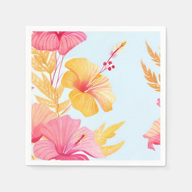 Servilleta De Papel Beautiful Hibiscus | Tropical Flower Watercolor (Anverso)