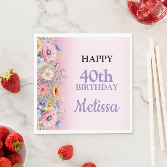 Servilleta De Papel Beautiful Pastel Flowers Birthday Party (In situ)