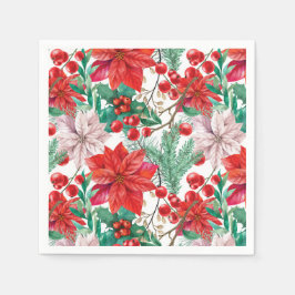 Servilleta De Papel Beautiful red and white Christmas poinsettia