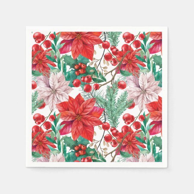 Servilleta De Papel Beautiful red and white Christmas poinsettia (Anverso)