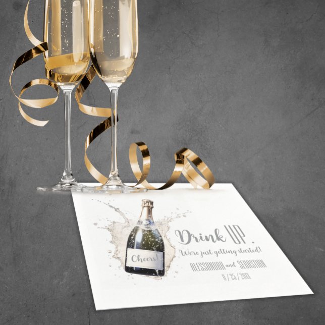 Servilleta De Papel "Beba. ¡Estamos empezando!" Boda ("Drink Up. We're Just Getting Started." Custom Modern Minimalist Wedding Napkins)