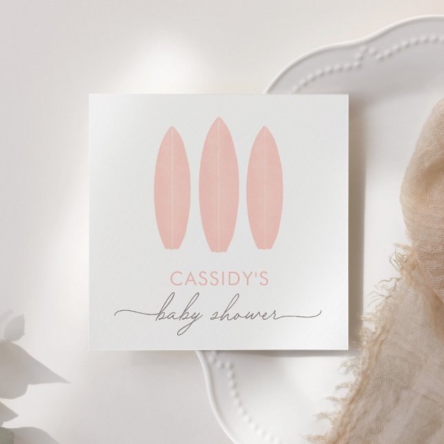 Servilleta De Papel Bebé a bordo de Baby Shower de Surfboard Rosa (Subido por el creador)