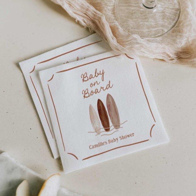 Servilleta De Papel Bebé a bordo de Boho Beach (Baby on Board Boho Surf Baby Shower Napkins)
