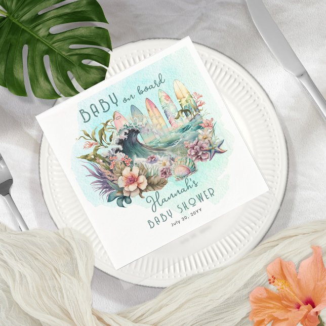 Servilleta De Papel Bebé a bordo de la Baby Shower Tropical Surfing Fl (Subido por el creador)