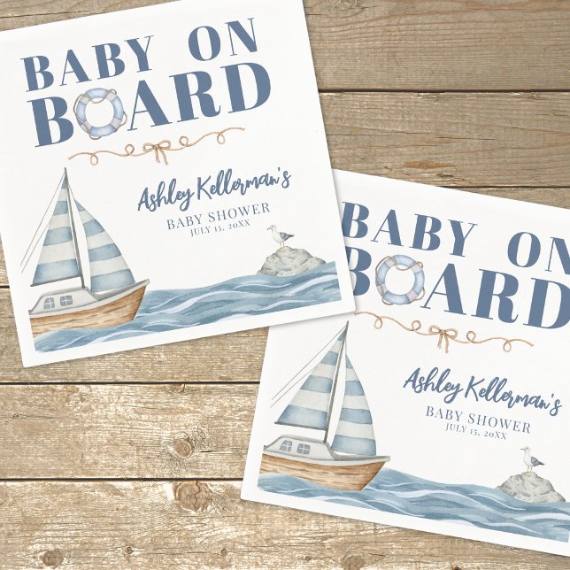 Servilleta De Papel Bebé a Bordo Fiesta de Baby Shower Náutico (Baby On Board Nautical Baby Shower Napkins)