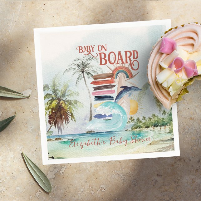 Servilleta De Papel Bebé a bordo | Retro Summer Surf Baby Shower (Subido por el creador)