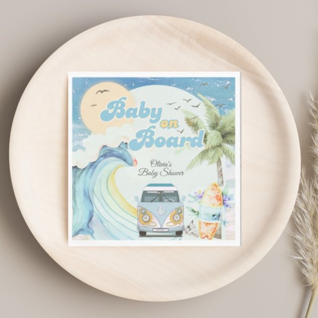 Servilleta De Papel Bebé a bordo Retro Surfing Beach Baby Shower (Subido por el creador)