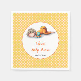 Servilleta De Papel Bebé amarillo simple durmiendo Baby Shower neutro