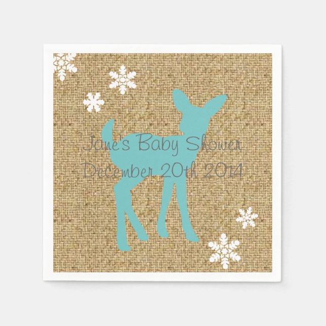Servilleta De Papel Bebé azul venado y serpentinas Burlap Napkins (Anverso)