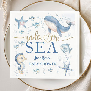 Servilleta De Papel Bebé Bajo El Mar Cumpleaños Niño Azul Papel Oceano