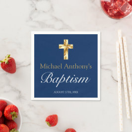 Servilleta De Papel Bebé Baptism Navy Blue Gold Cross
