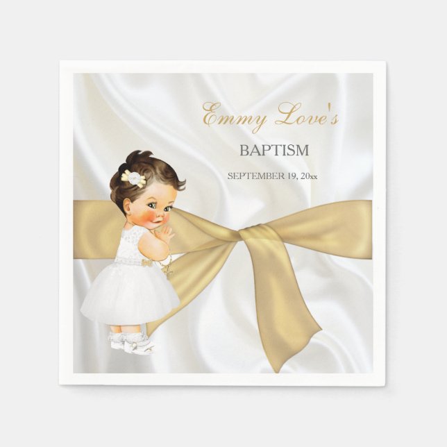 Servilleta De Papel Bebé Baptismo Christening Gold Bow (Anverso)