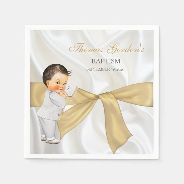 Servilleta De Papel Bebé Bautismo Christening Gold Bow (Anverso)