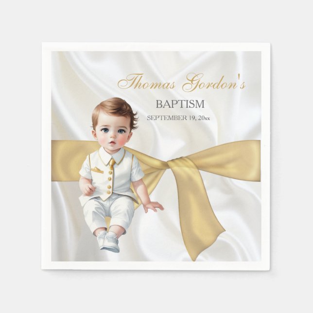 Servilleta De Papel Bebé Bautismo Christening Gold Bow (Anverso)