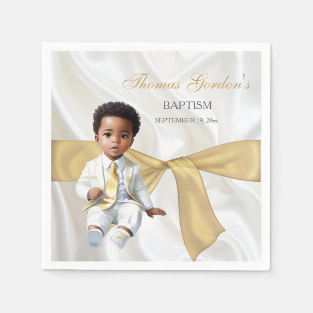 Servilleta De Papel Bebé Bautismo Christening White & Gold (Anverso)