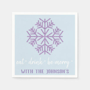 Servilleta De Papel Bebe Bebe Be Merry Morple White Blue Snowflakes