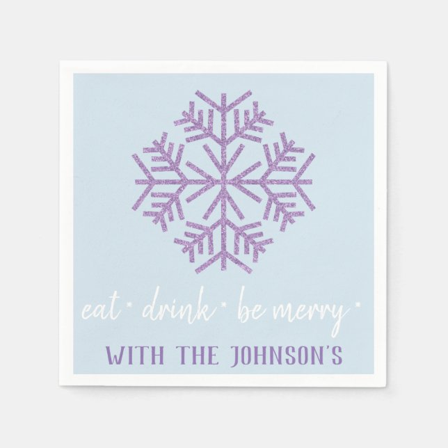 Servilleta De Papel Bebe Bebe Be Merry Morple White Blue Snowflakes (Anverso)