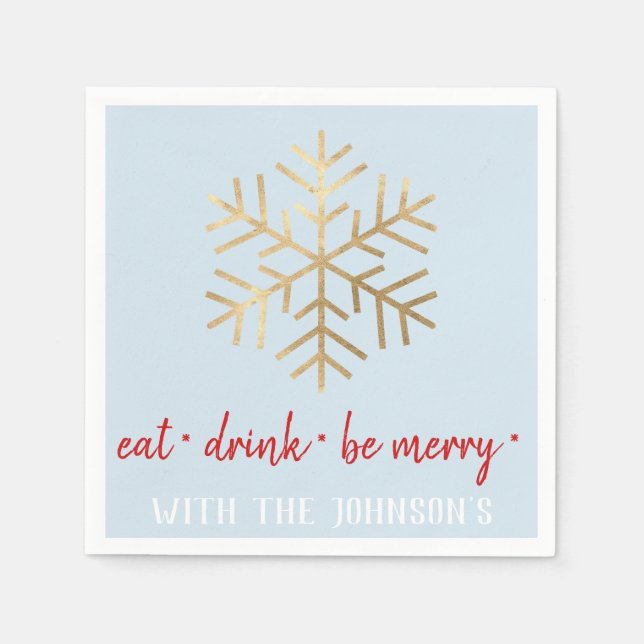 Servilleta De Papel Bebe Bebe Be Merry Red Gold White Blue Snowflake (Anverso)