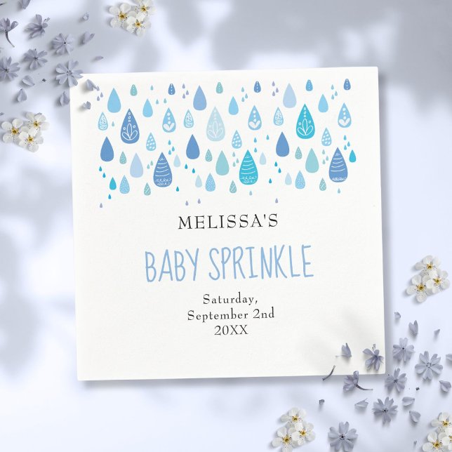 Servilleta De Papel Bebé Blue Lluvia Bebé Chico Sprinkke Shower (Baby Blue Raindrops Baby Boy Sprinkle Shower Napkins)
