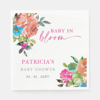 Servilleta De Papel Bebé brillante en Baby Shower, Chica floral rosa