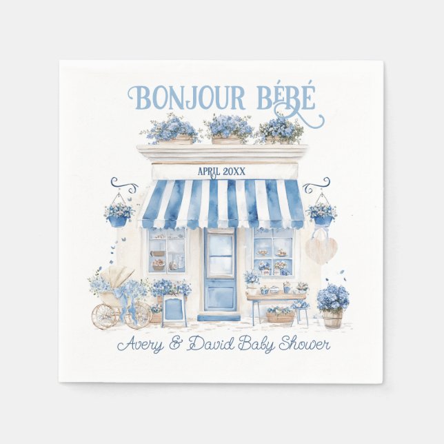 Servilleta De Papel Bebe Cafe Bonjour Bebe Tema parisino Baby Shower (Anverso)