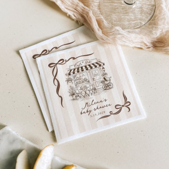 Servilleta De Papel Bebe Cafe Gender neutral Bow Stripes Baby Shower (Subido por el creador)