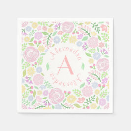 Servilleta De Papel Bebé Chica Baby Shower Monograma Papel Floral Napk