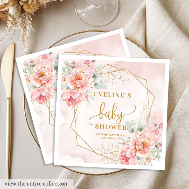 Servilleta De Papel Bebé Chica Ducha toallas purpurinas de oro rosa pa (Baby Girl Shower pastel pink gold glitter napkins

)