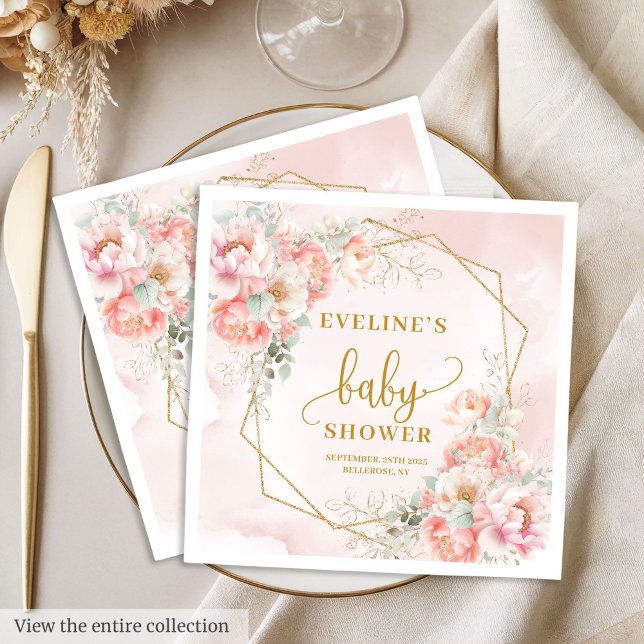 Servilleta De Papel Bebé Chica Ducha toallita purpurina de oro rosa (Baby Girl Shower blush pink gold glitter napkins

)