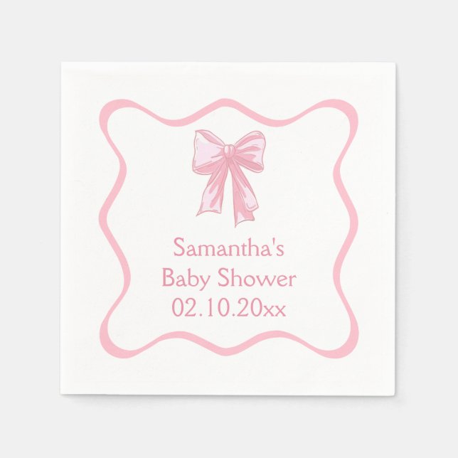 Servilleta De Papel Bebé con lazo rosa Baby Shower  (Anverso)