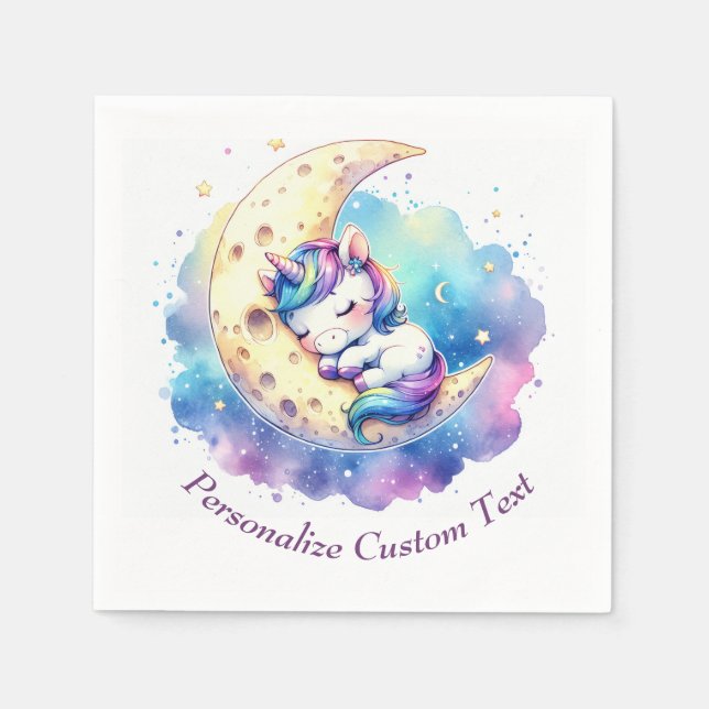 Servilleta De Papel Bebé con unicornio durmiendo en media luna (Anverso)