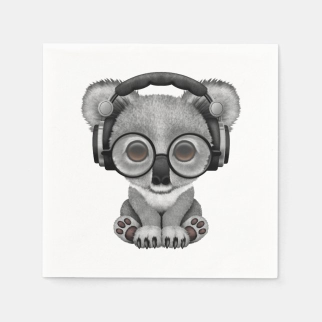 Servilleta De Papel Bebé Cuaderno Koala Bear Dj Con Auriculares (Anverso)