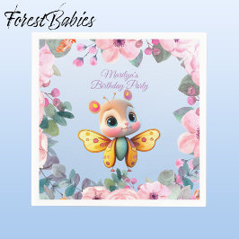 Servilleta De Papel Bebé Cute Niña Mariposa Rosa Floral Niño Nacimient