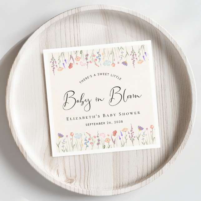 Servilleta De Papel Bebé de flores silvestres en Baby Shower con crema (Subido por el creador)
