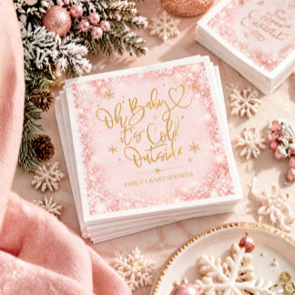 Servilleta De Papel Bebé de Invierno Pink Gold Copo de Nieve