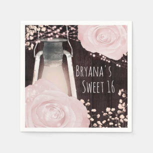 Servilleta De Papel Bebé de linterna brillante rustica Rosas rosados d